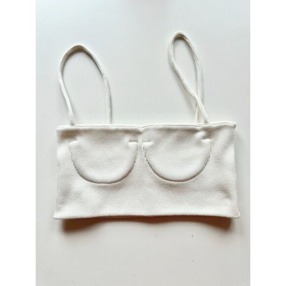 ORSEUND IRIS White Ribbed Knit Square Neck Cropped Tube Tank Top, Size S - Picture 10 of 15